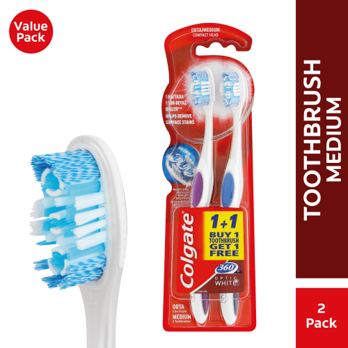 360  Optic White Toothbrush Medium 2 Pack