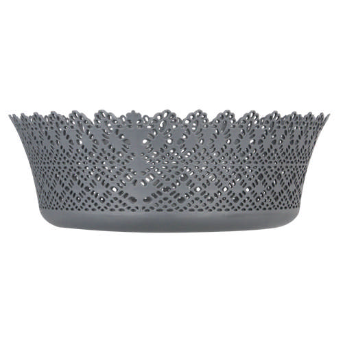 Plastic Lace Round Basket Grey