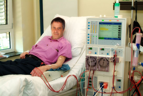 Kidney disease A man in hospital receiving treatment for kidney disease